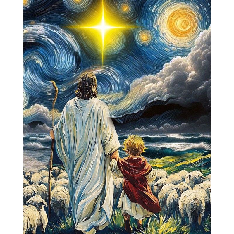 starry nigh jesus with kid