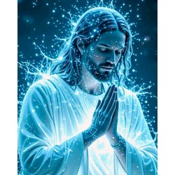 neon light jesus praying