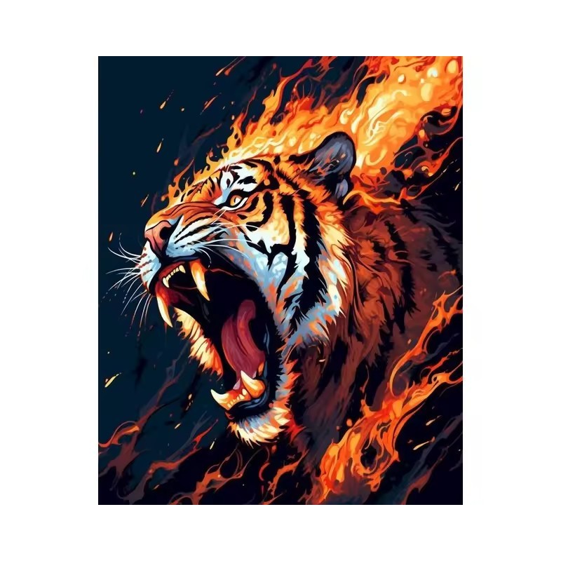 Fire tiger 5d diamond painting rhinestone cavnas china manufacturer