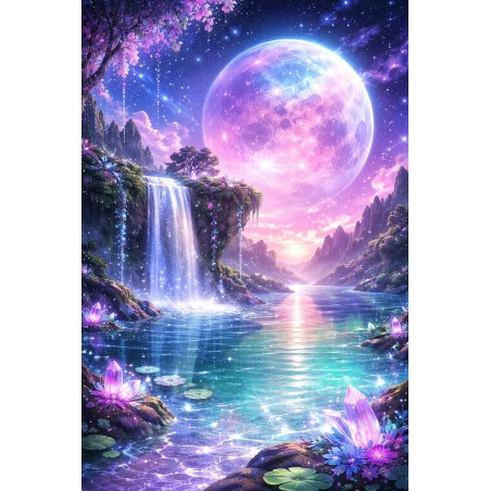 dreamy moon waterfall lake scenery