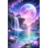 dreamy moon waterfall lake scenery