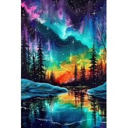 Aurora starry night forest