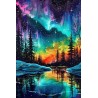 Aurora starry night forest